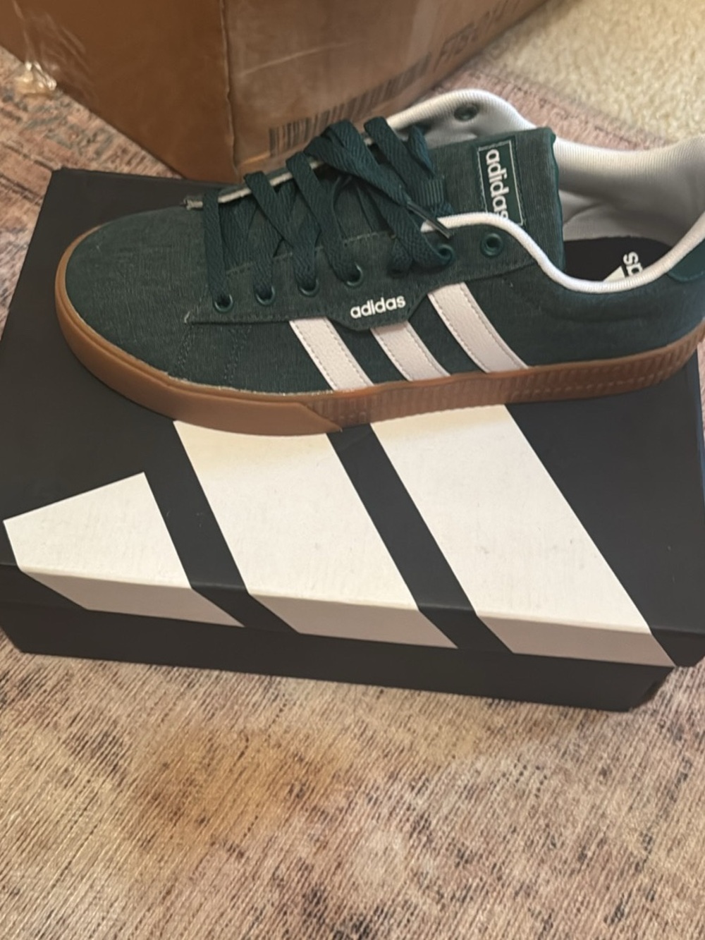 adidas Men's Dark Green & White Athletic Sneakers with Gum Sole